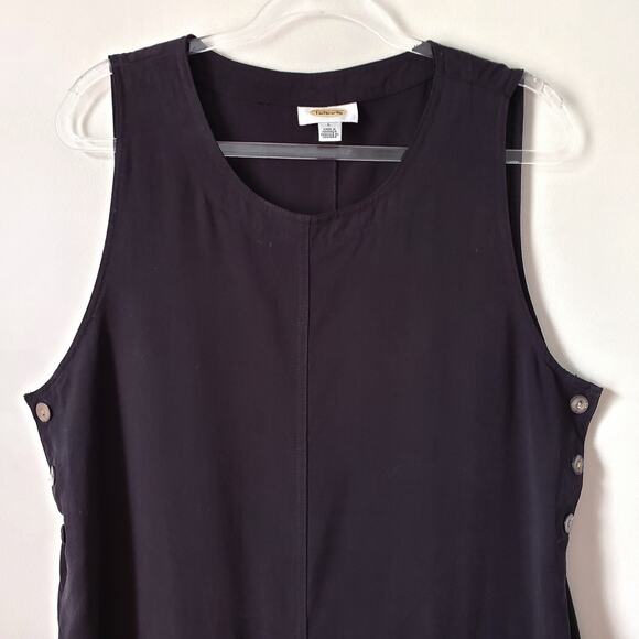 90s Talbots Black Sleeveless Midi Apron Dress L Minimalist Lagenlook Vintage - Picture 2 of 13